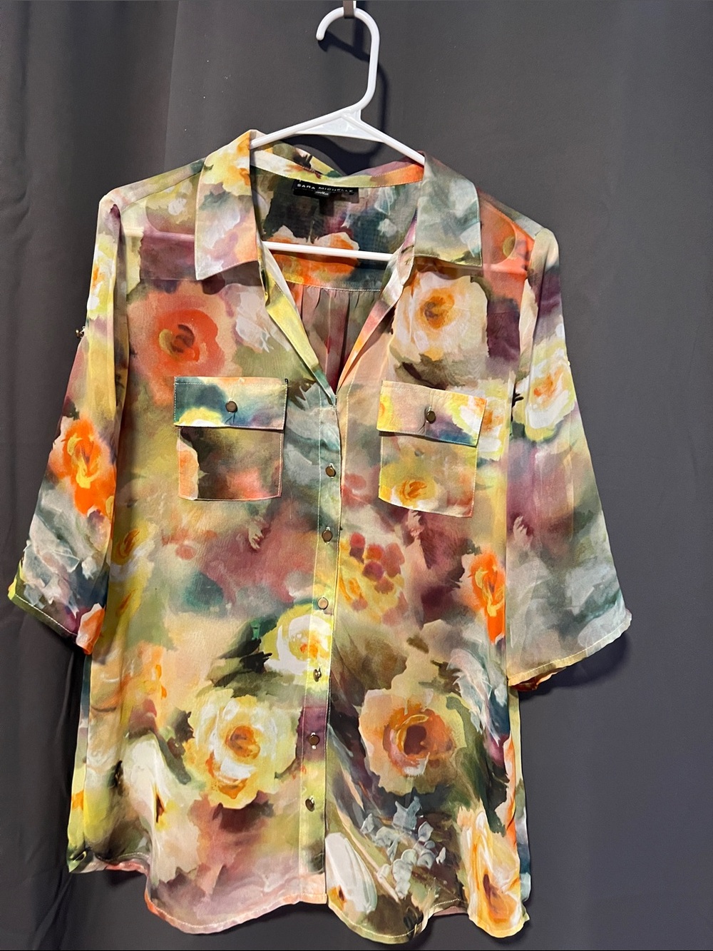 Sara Michelle Multicolor Floral Watercolor Button-Down Shirt